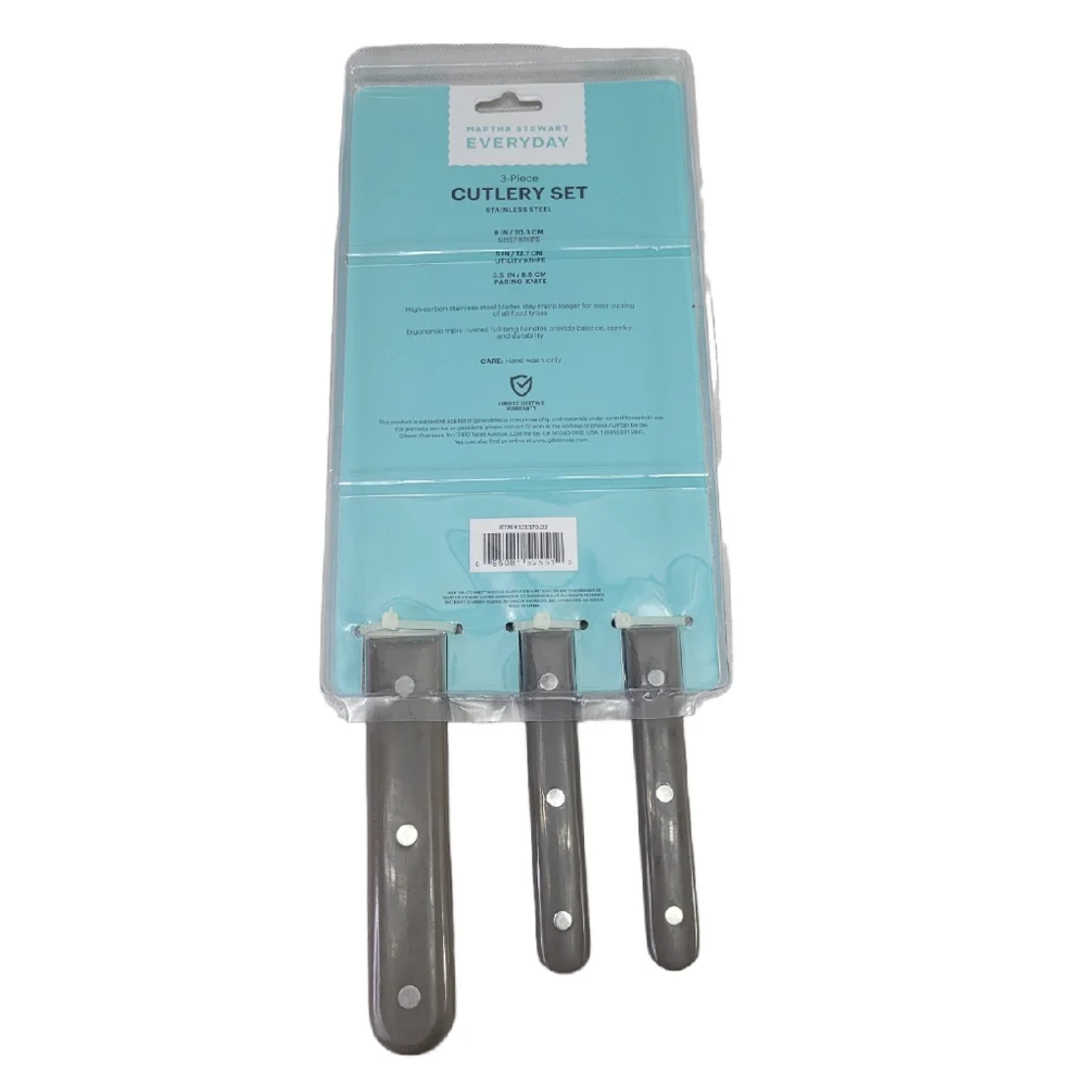 Martha Stewart Cutlery 3 Pc - Chef, Utility & Pairing Knives Steinless Steel New